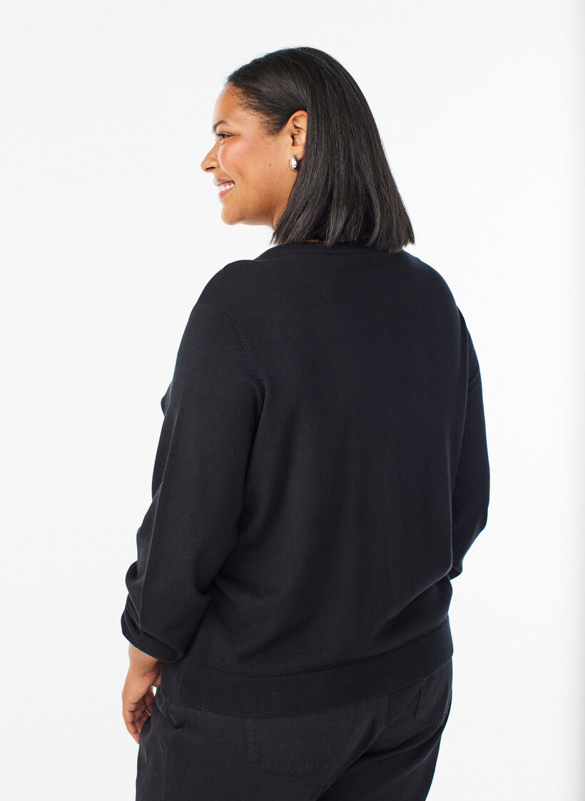 Cardigan med perlebroderede sløjfer og trykknapper, Sort, Model image number 2