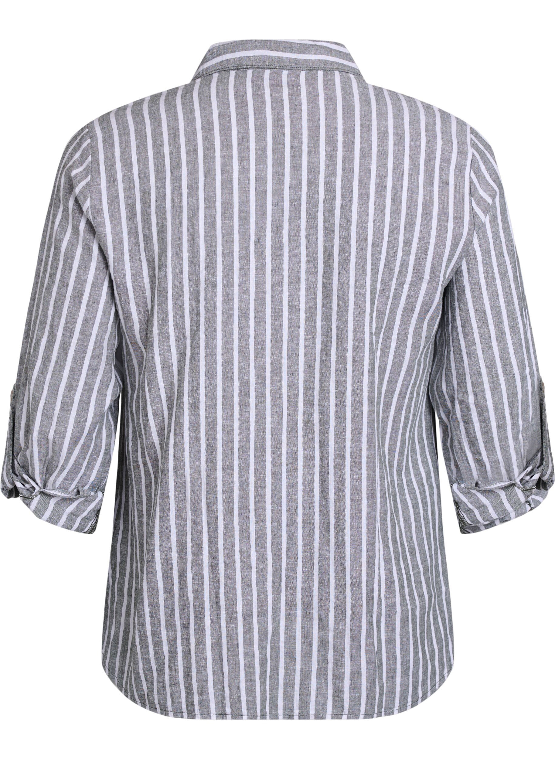 Zizzi Skjorte i h&oslash;r og viskose med 3/4-&aelig;rmer, Gr&oslash;n, Packshot image number 1