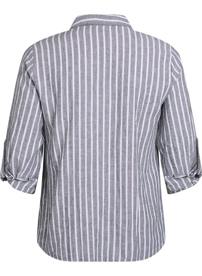 Skjorte i h&oslash;r og viskose med 3/4-&aelig;rmer, Gr&oslash;n, Packshot image number 1