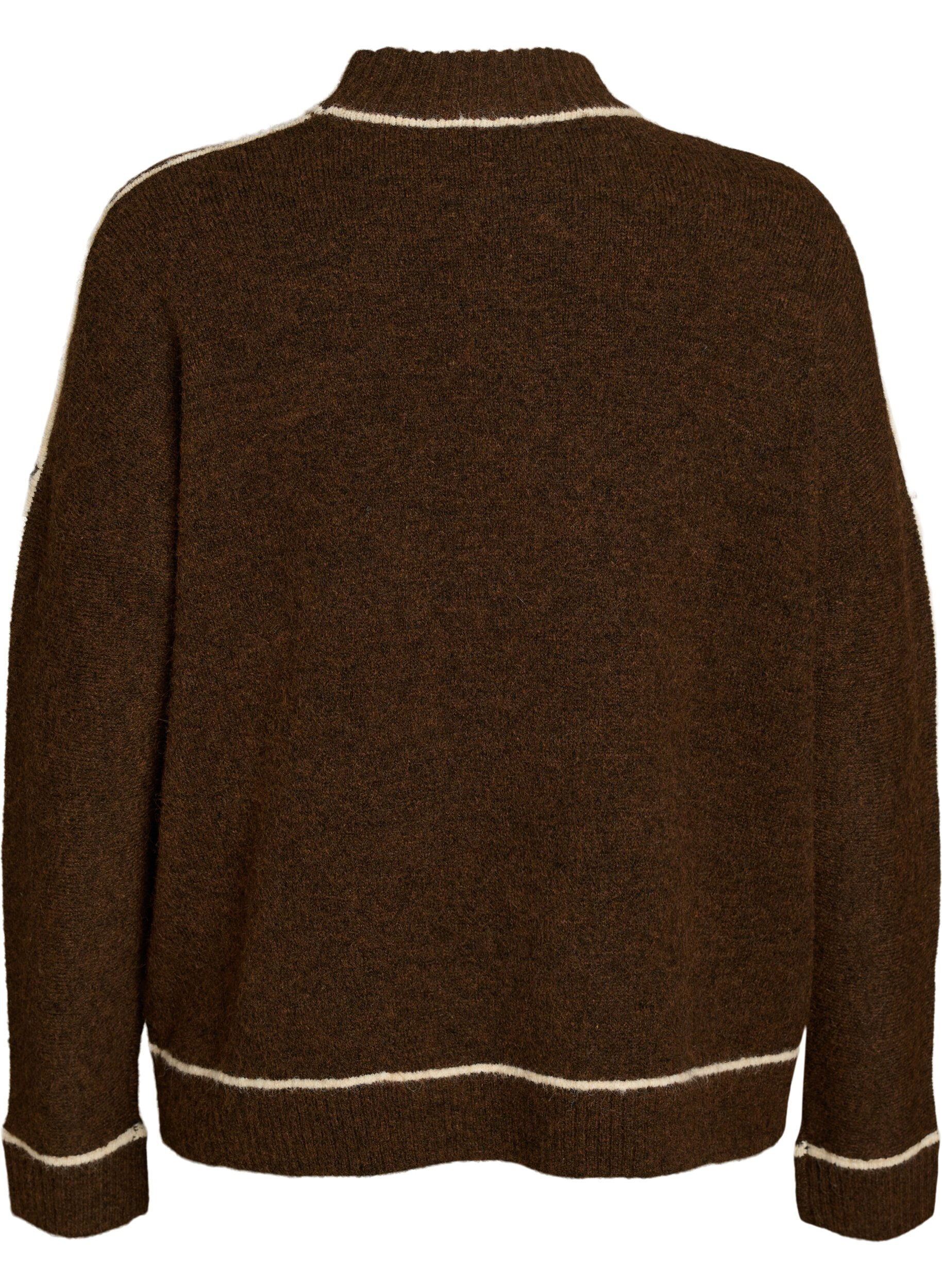 ZizziStriktr&oslash;je med turtleneck og kontraststriber, Brun, Packshot image number 1