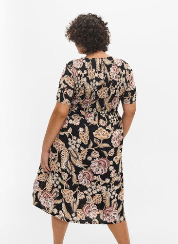 Printet viskose kjole med smock, Paisley Flower, Model image number 1