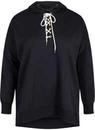 Sweatshirt med hætte og kontrastfarvet snøre, Black
