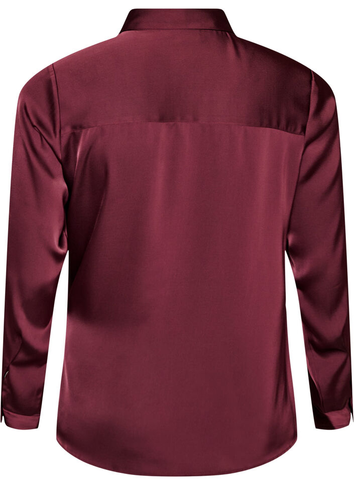Skjorte med satinlook og sl&aring;-om-effekt, R&oslash;d, Packshot image number 1