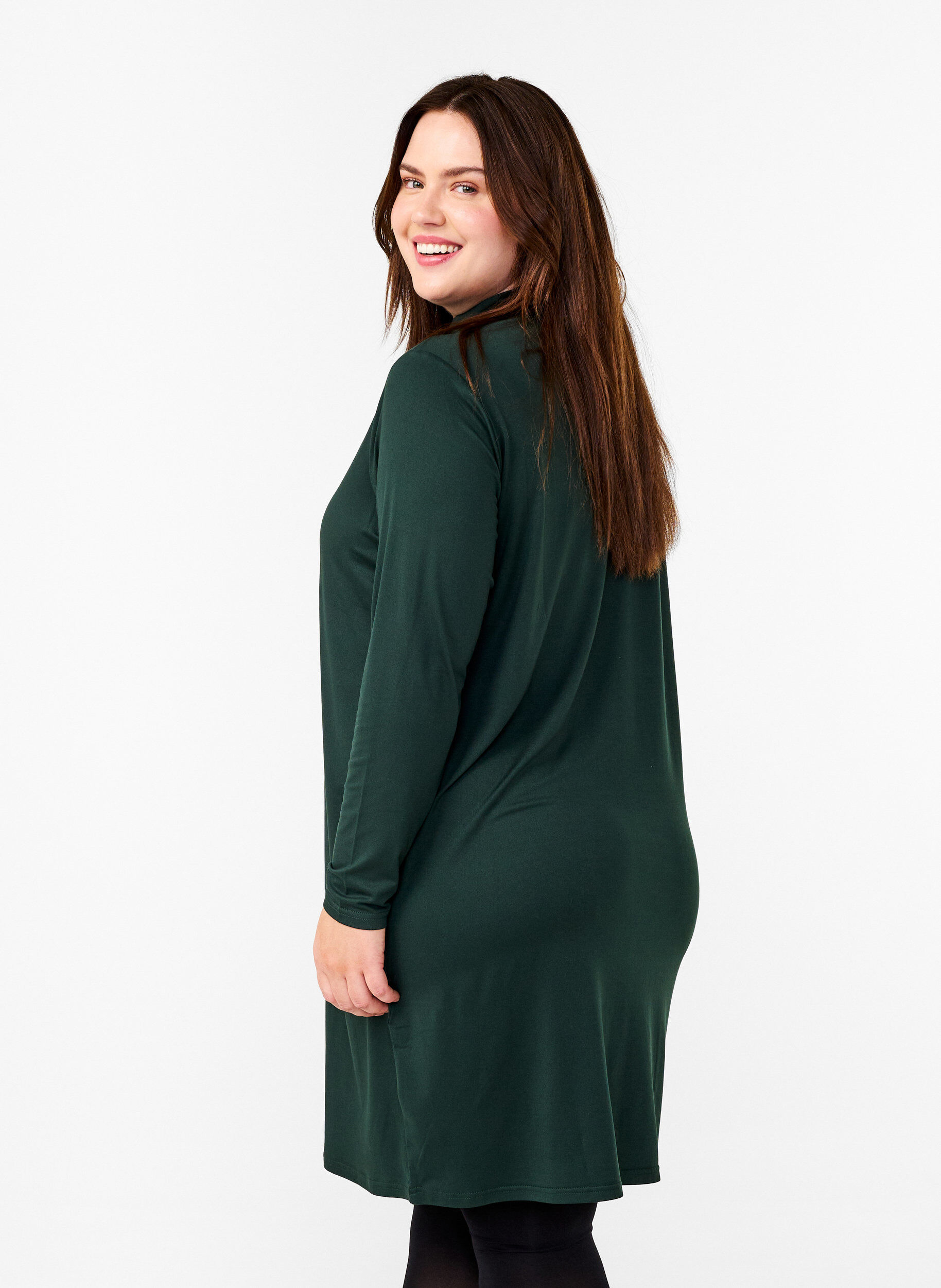 Zizzi FLASH - Lang&aelig;rmet kjole med turtleneck, Gr&oslash;n, Model image number 2
