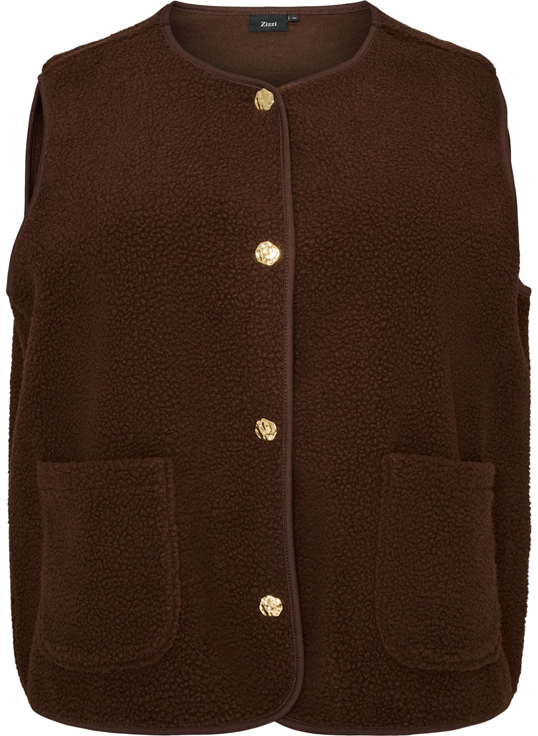 ZizziTeddy vest med knapper og lommer, Brun, Packshot image number 0
