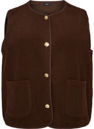 Teddy vest med knapper og lommer, Brun