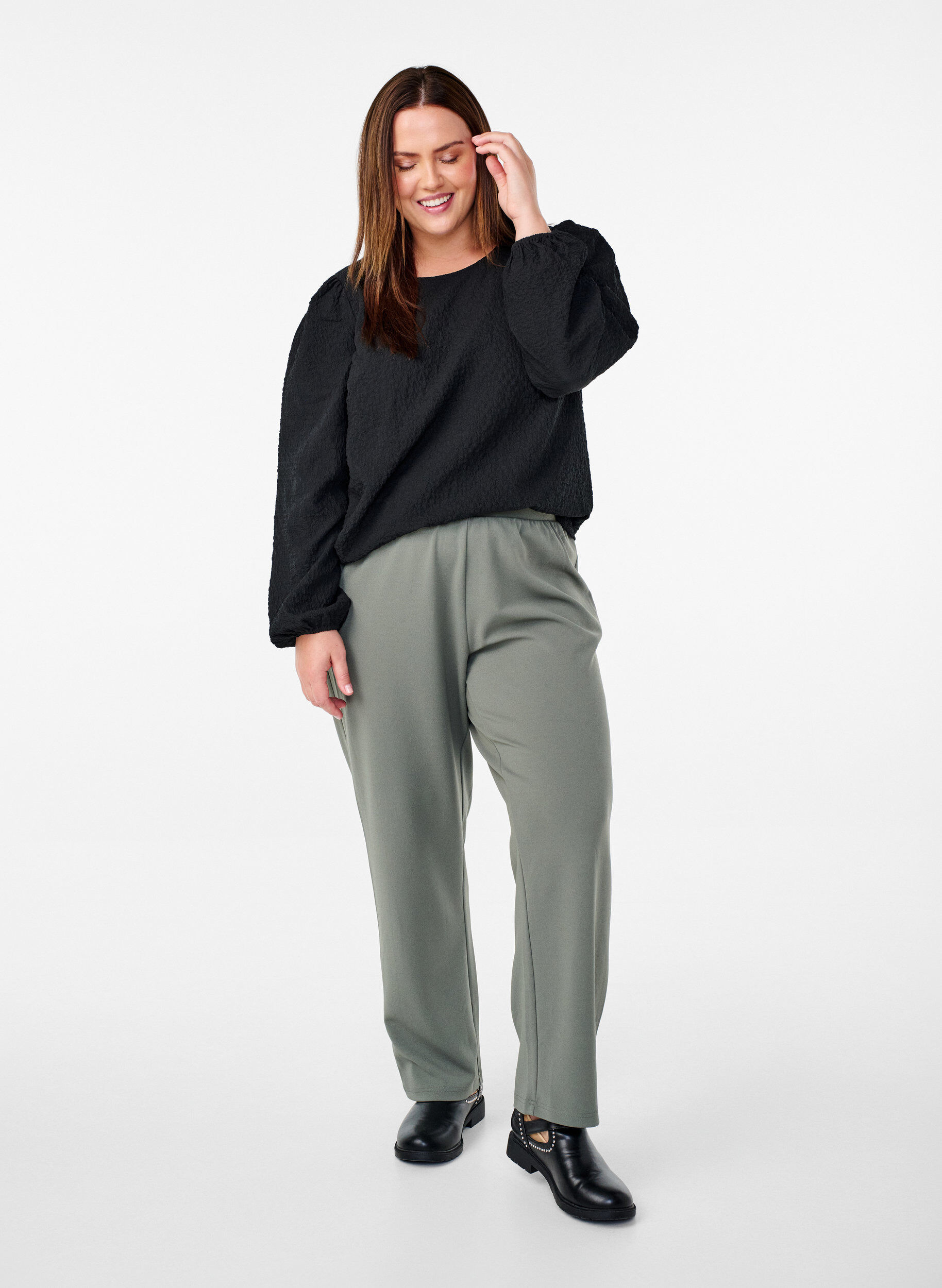 ZizziBukser med straight fit, Gr&aring;, Model image number 0