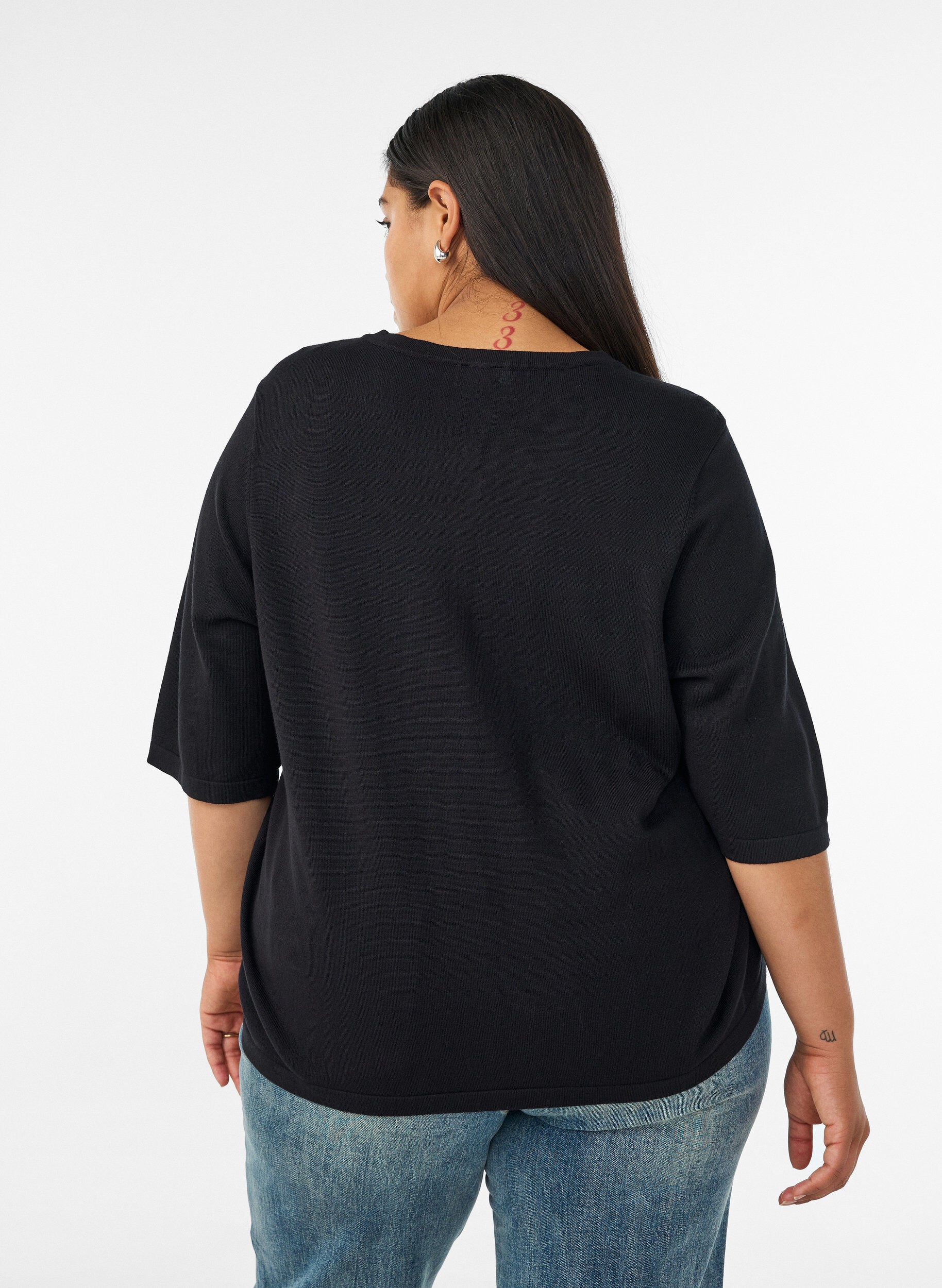 ZizziStrikket cardigan med hjerteknapper og korte &aelig;rmer, Sort, Model image number 2