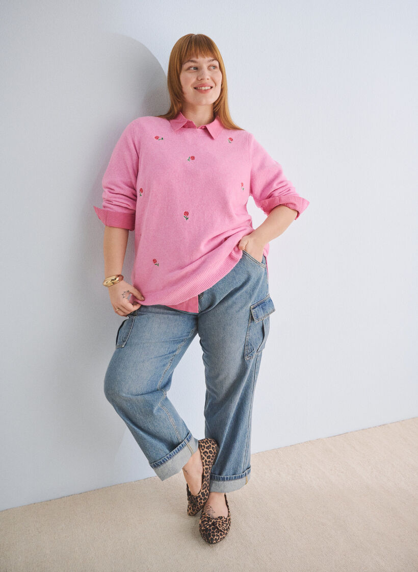 Løstsiddende jeans med cargolommer, Light blue, Image image number 0