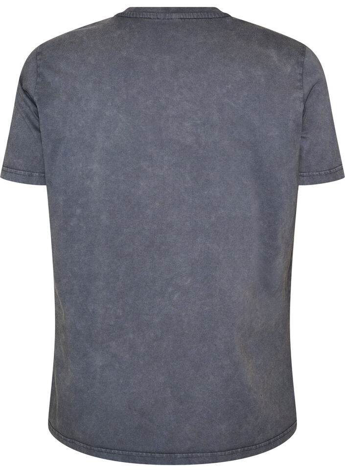 T-shirt i bomuld med frontprint og vasket look, Gr&aring;, Packshot image number 1