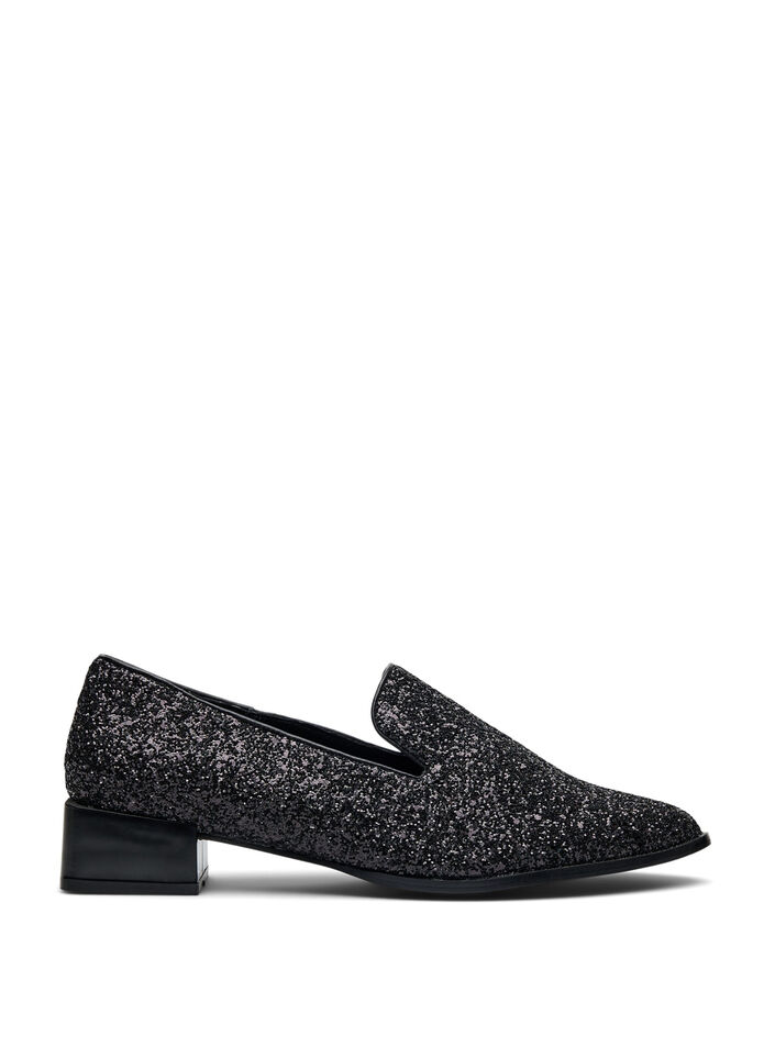Wide fit - Loafers med glitter, Sort, Packshot image number 0
