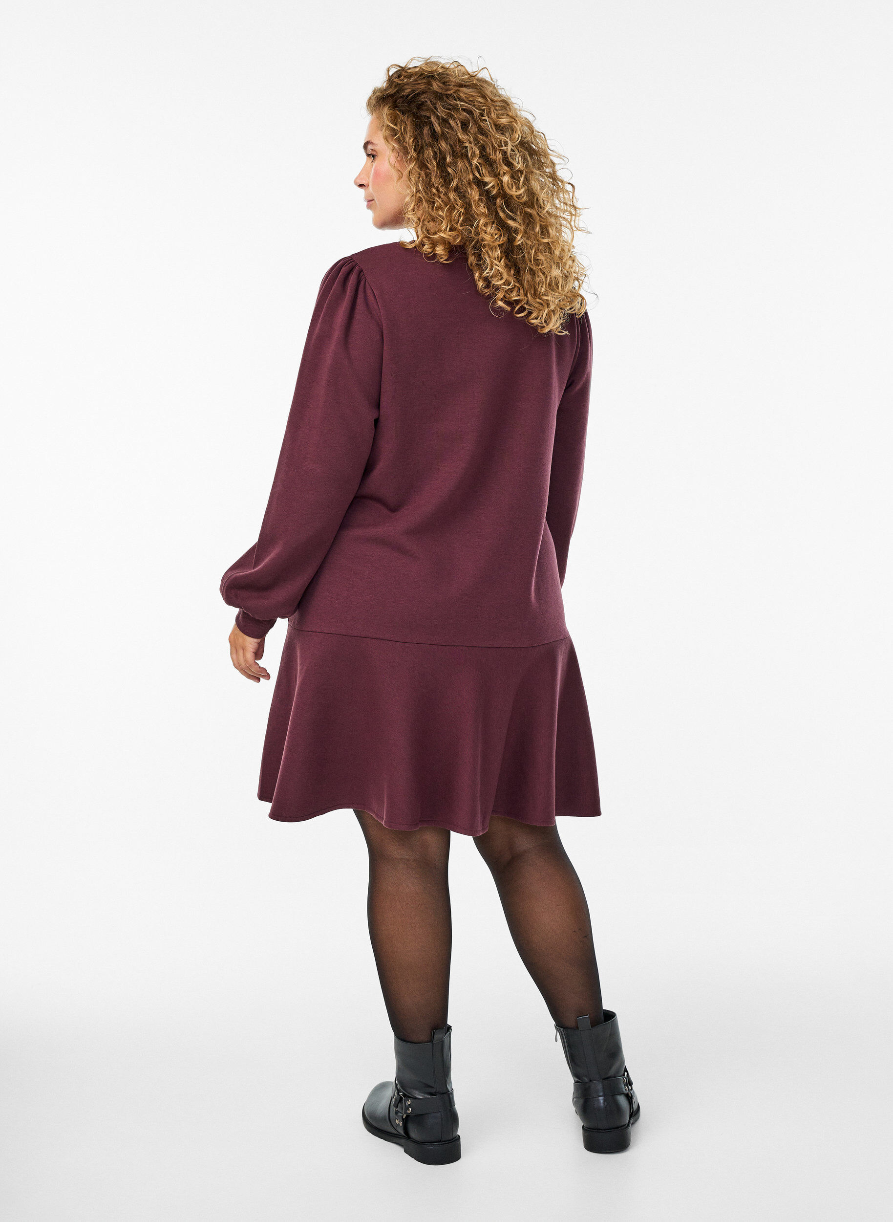 Zizzi Kort sweatkjole med fl&aelig;sedetalje, M&oslash;rk Bordeaux, Model image number 2