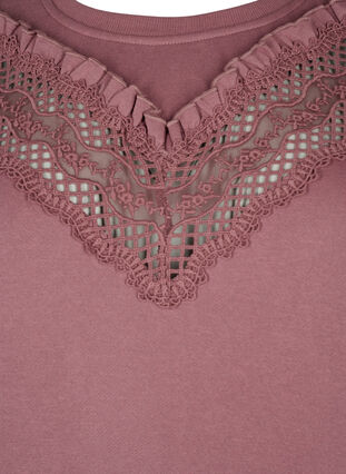 Sweatshirt med flæse og crochet detalje, Rose Brown, Packshot image number 2