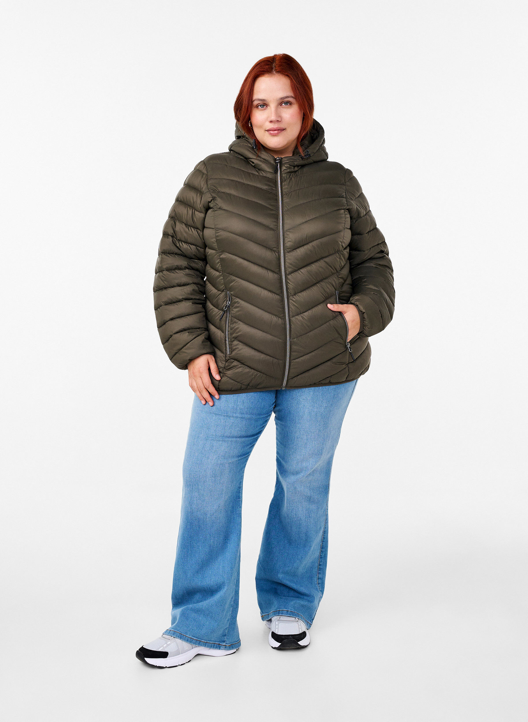 ZizziLetv&aelig;gts jakke med h&aelig;tte, Gr&oslash;n, Model image number 1