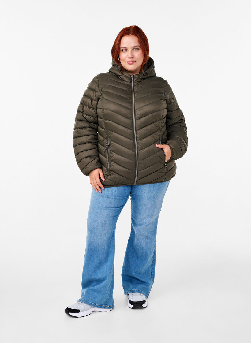 Letv&aelig;gts jakke med h&aelig;tte, Gr&oslash;n, Model image number 1