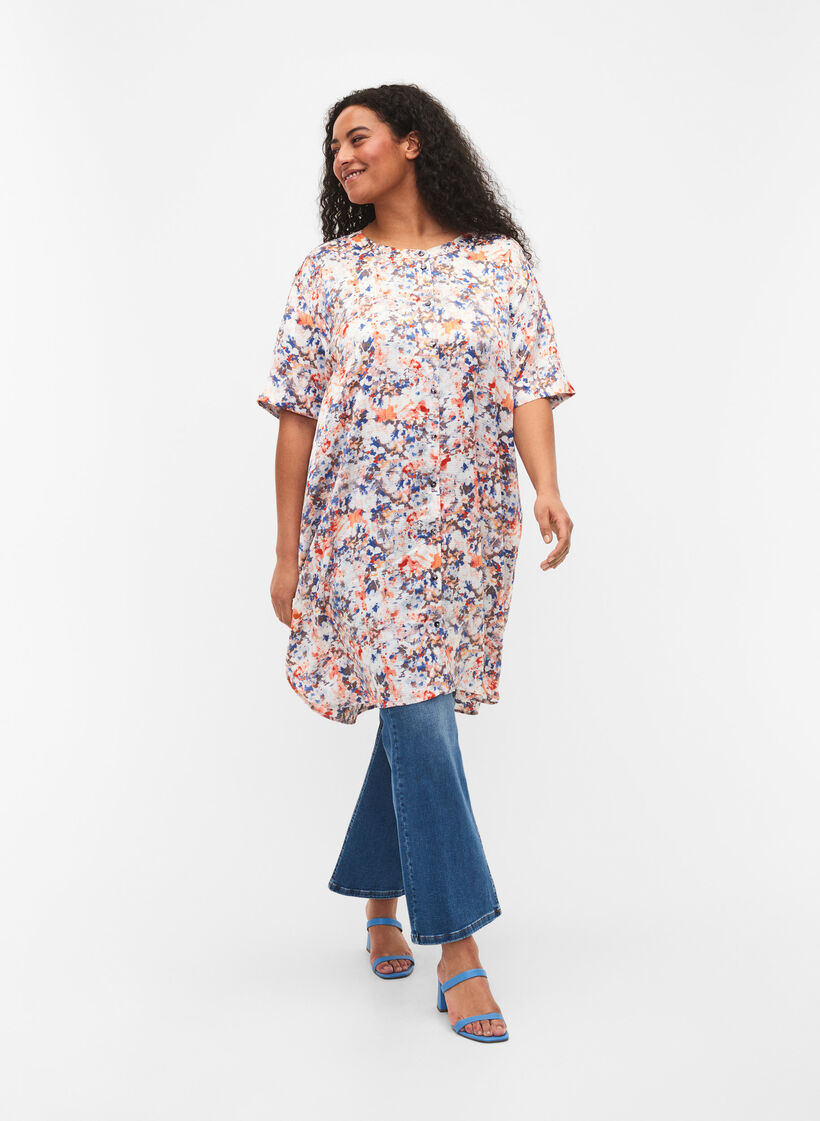 Printet skjortekjole med knaplukning, B.White graphic AOP, Model image number 2