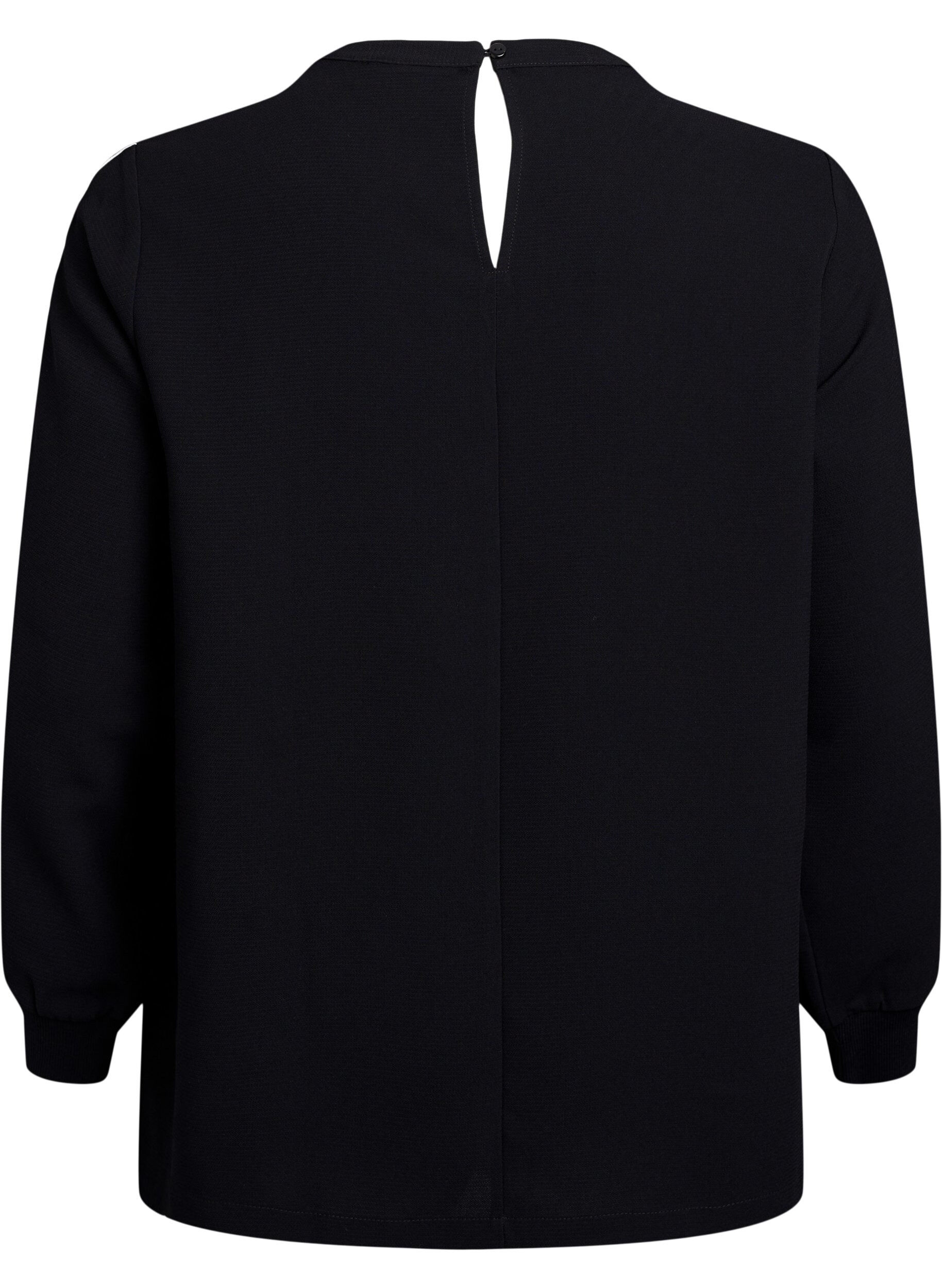 Zizzi Bluse med stribedetalje p&aring; &aelig;rmerne, Sort, Packshot image number 1