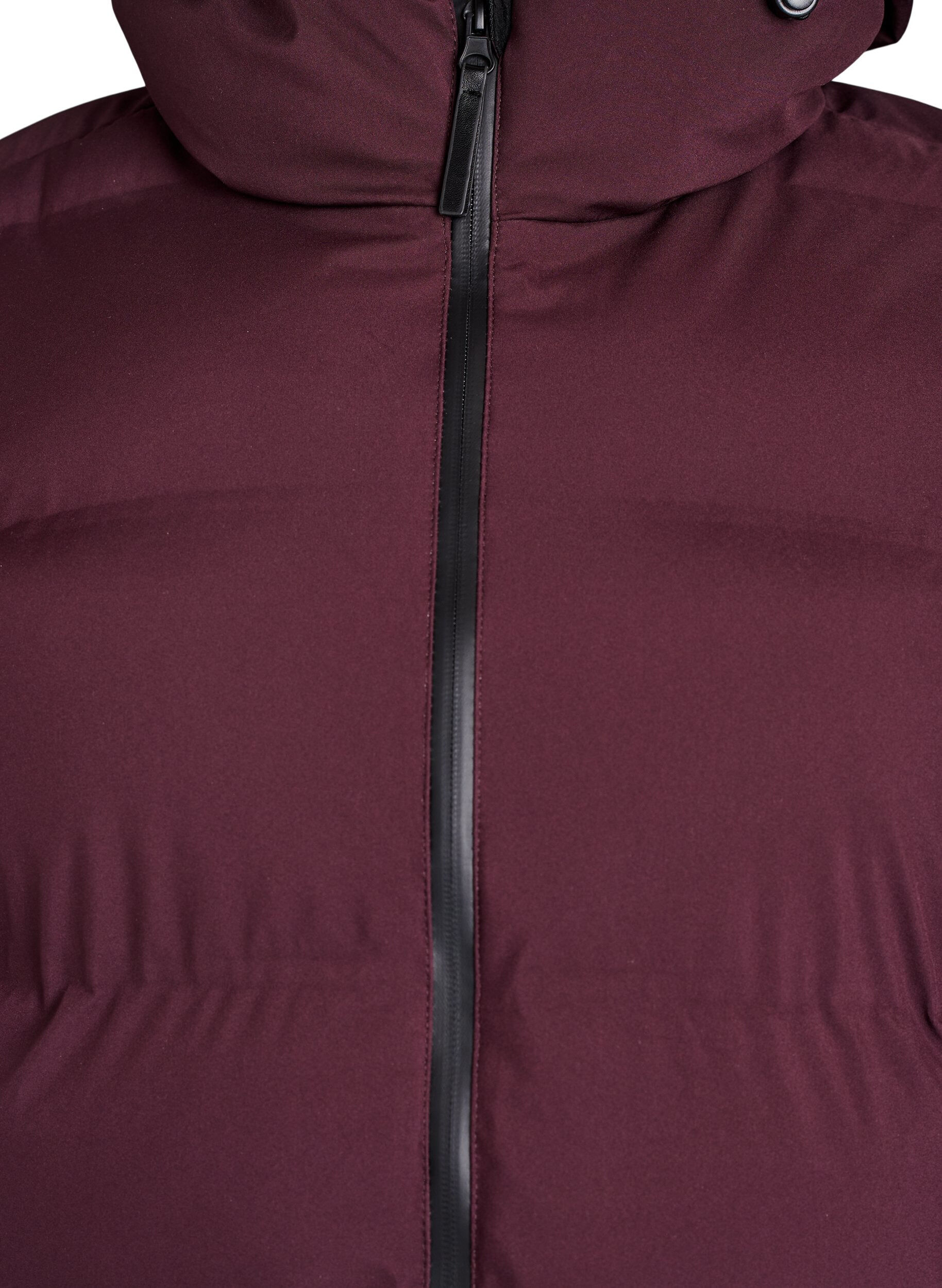 Zizzi Lang puffer vinterjakke med h&aelig;tte, M&oslash;rk Bordeaux, Packshot image number 2