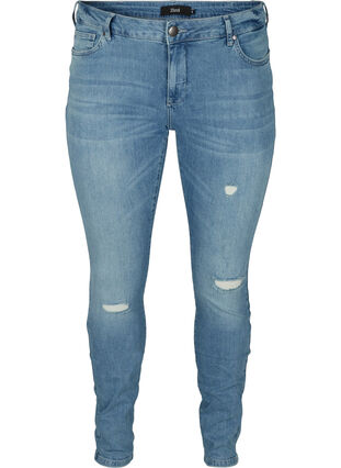 Ekstra slim Sanna jeans med slid detaljer, Light blue denim, Packshot image number 0