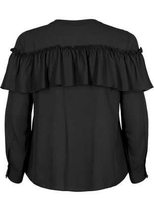 Flæse skjortebluse med perleknapper, Black, Packshot image number 1