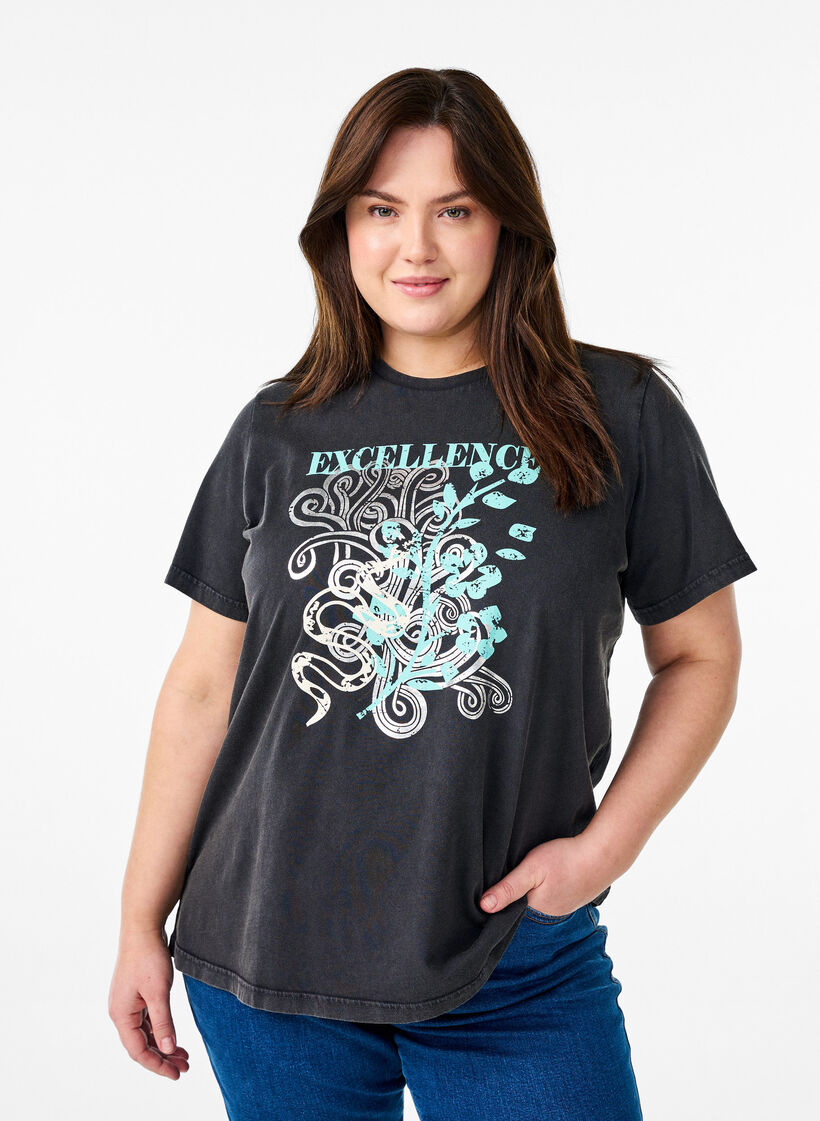 T-shirt i økologisk bomuld med cool motiv, Grå, Model image number 0