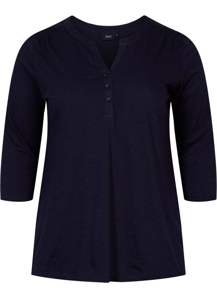 Bomuldsbluse med 3/4 ærmer, Night Sky, Packshot image number 0