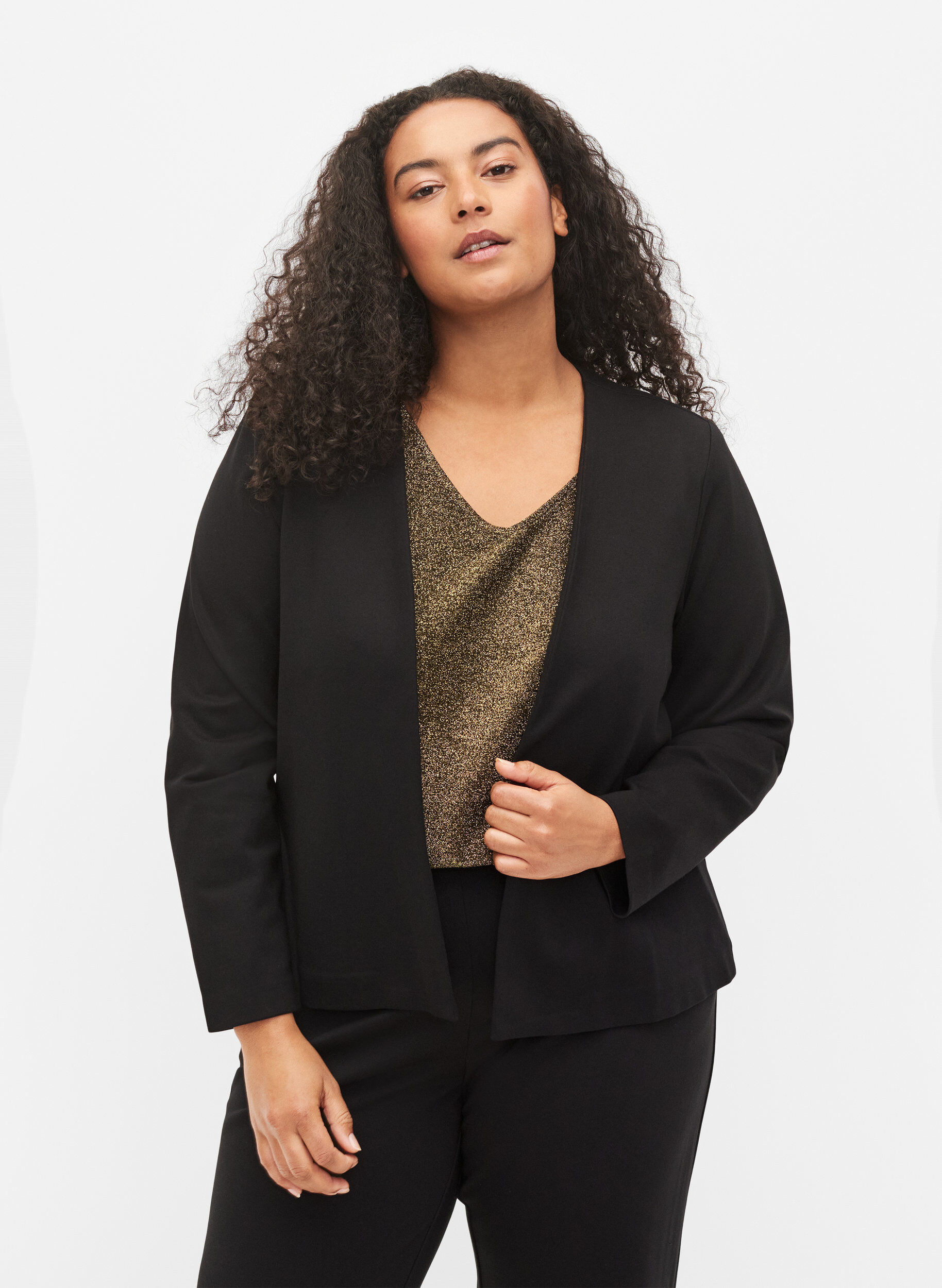 Zizzi Kort blazer uden lukning, Black, Model image number 0