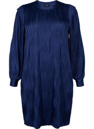 Langærmet kjole med strukturmønster, Maritime Blue