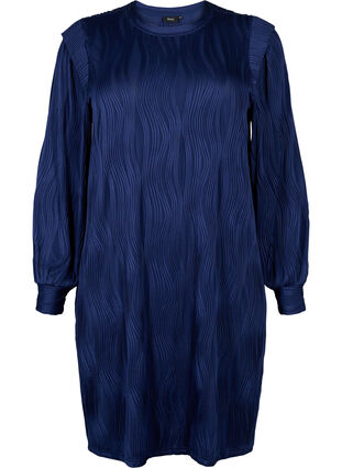 Langærmet kjole med strukturmønster, Maritime Blue, Packshot image number 0