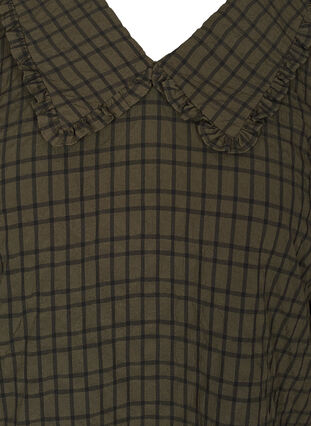 Ternet bluse med 3/4 ærmer og flæsekrave, Ivy Green Check, Packshot image number 2