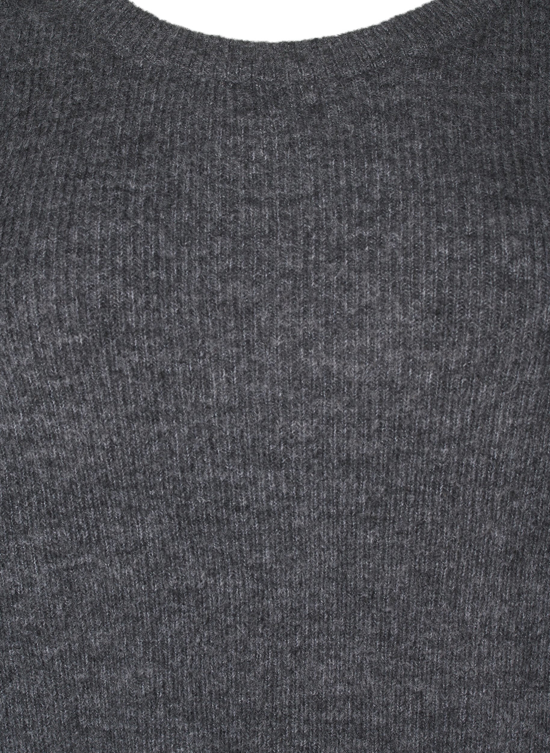Zizzi Meleret strikbluse med rund hals, Dark Grey Black Mel., Packshot image number 2