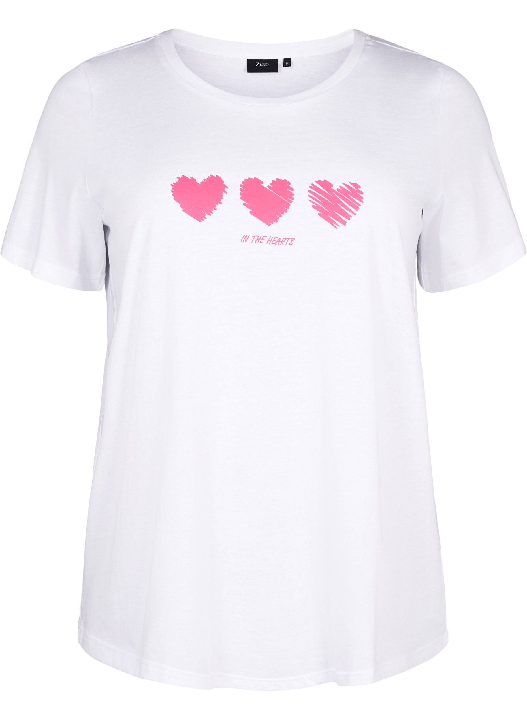 Zizzi T-shirt i bomuld med print og rund hals , B. White W. Hearts, Packshot image number 0