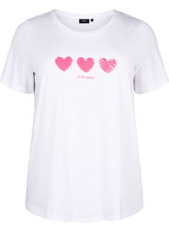 T-shirt i bomuld med print og rund hals , B. White W. Hearts