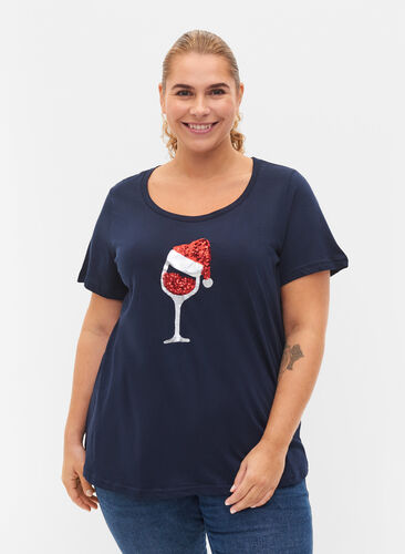 Jule t-shirt i bomuld, Navy Blazer Wine, Model image number 0