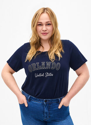 Bomulds t-shirt med tekst, Navy B. Orlando, Model image number 0