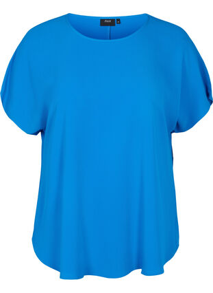 Bluse med korte ærmer og rund halsudskæring, Princess Blue, Packshot image number 0