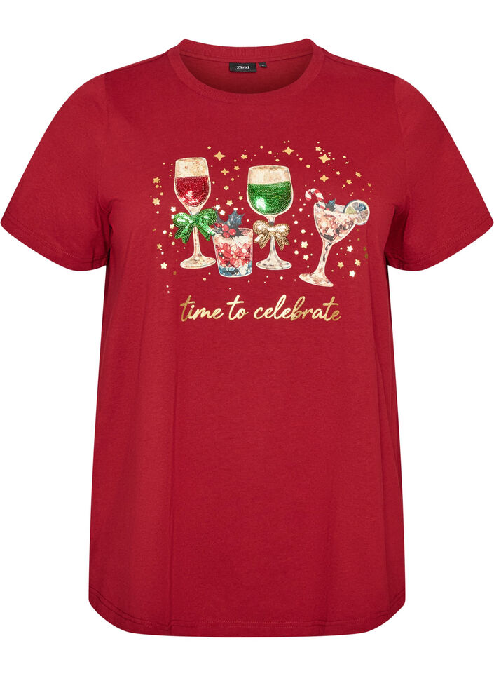 Jule t-shirt i &oslash;kologisk bomuld, R&oslash;d, Packshot image number 0