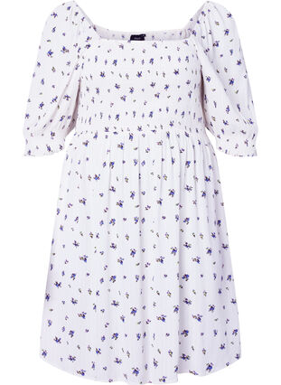 Kort kjole med smock og blomsterprint, Bright White Flower, Packshot image number 0