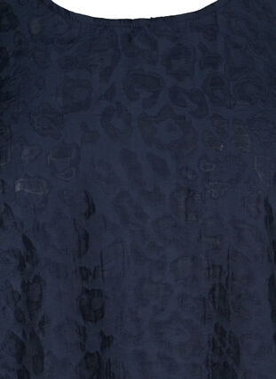 Bluse med 2/4 pufærmer og tone-i-tone mønster, Navy Blazer, Packshot image number 2