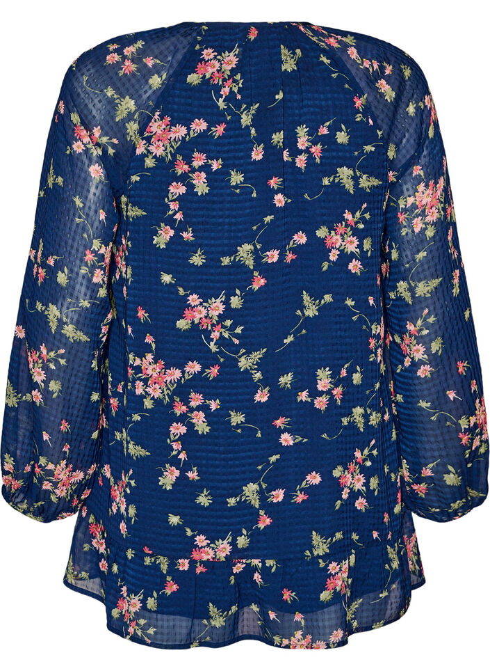 Tunika med blomsterprint og A-form, Bl&aring;, Packshot image number 1