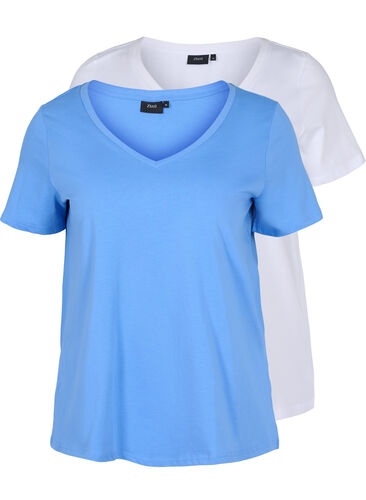 2-pak basis t-shirt i bomuld, Ultramarine/White, Packshot image number 0