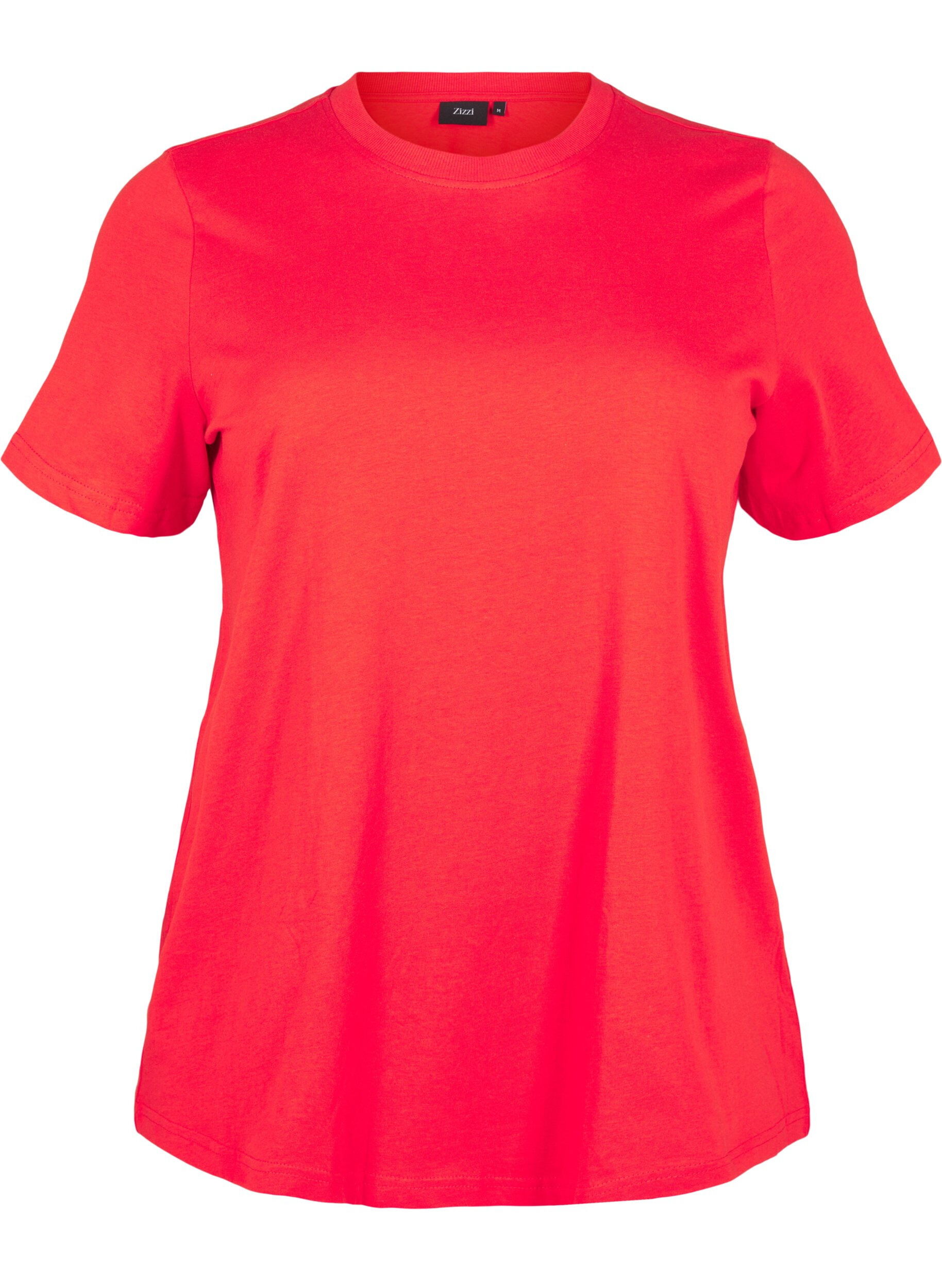 ZizziBasis t-shirt i bomuld med rund hals , R&oslash;d, Packshot image number 0