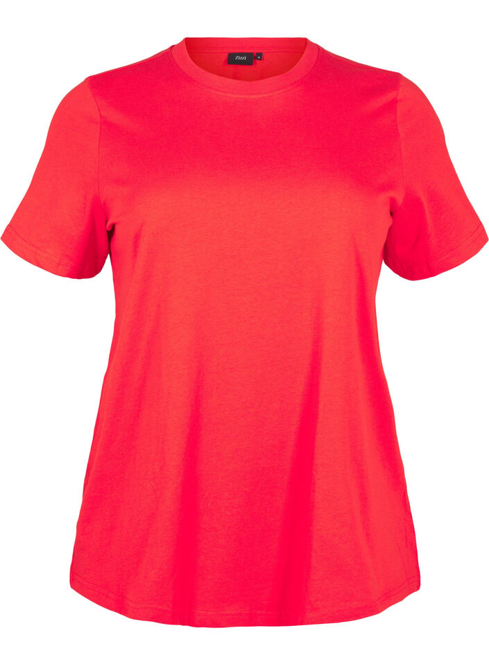 Basis t-shirt i bomuld med rund hals , R&oslash;d, Packshot image number 0