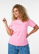 T-shirt i bomuld med b&oslash;lgede kontrastkanter, Lyser&oslash;d, Model image number 0