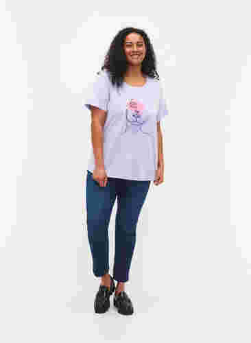 Bomulds t-shirt med rund hals og tryk, Lavender FACE, Model image number 2