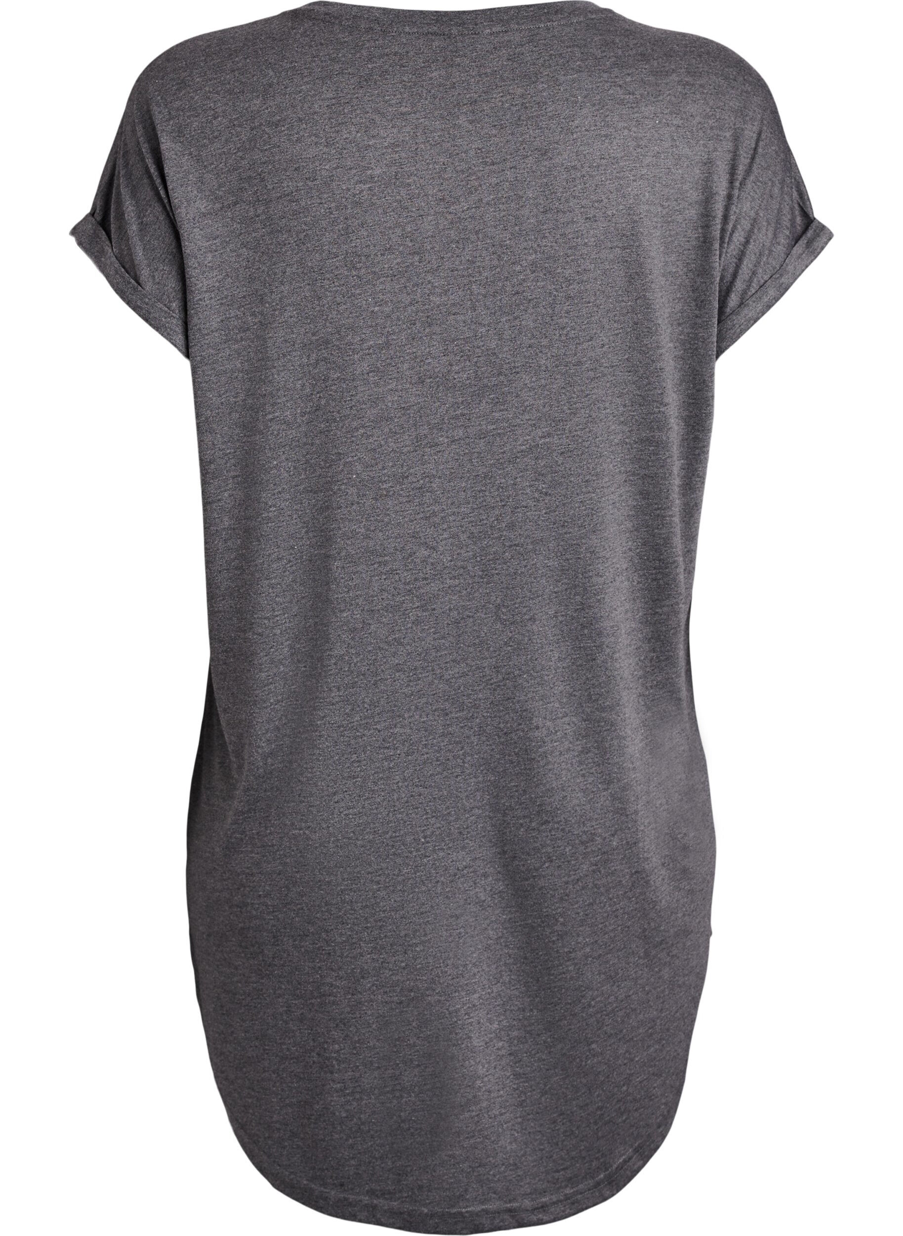 Zizzi Kort&aelig;rmet natkjole med tekstprint, Sort, Packshot image number 1