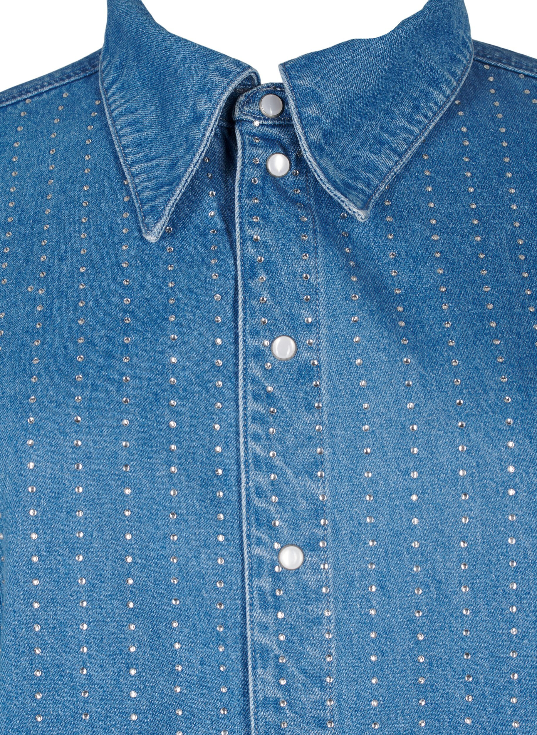 Zizzi Denimskjorte med rhinesten, Light Blue Denim, Packshot image number 2