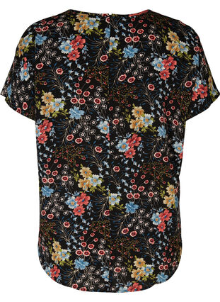 Bluse med korte ærmer, Black flower aop, Packshot image number 1