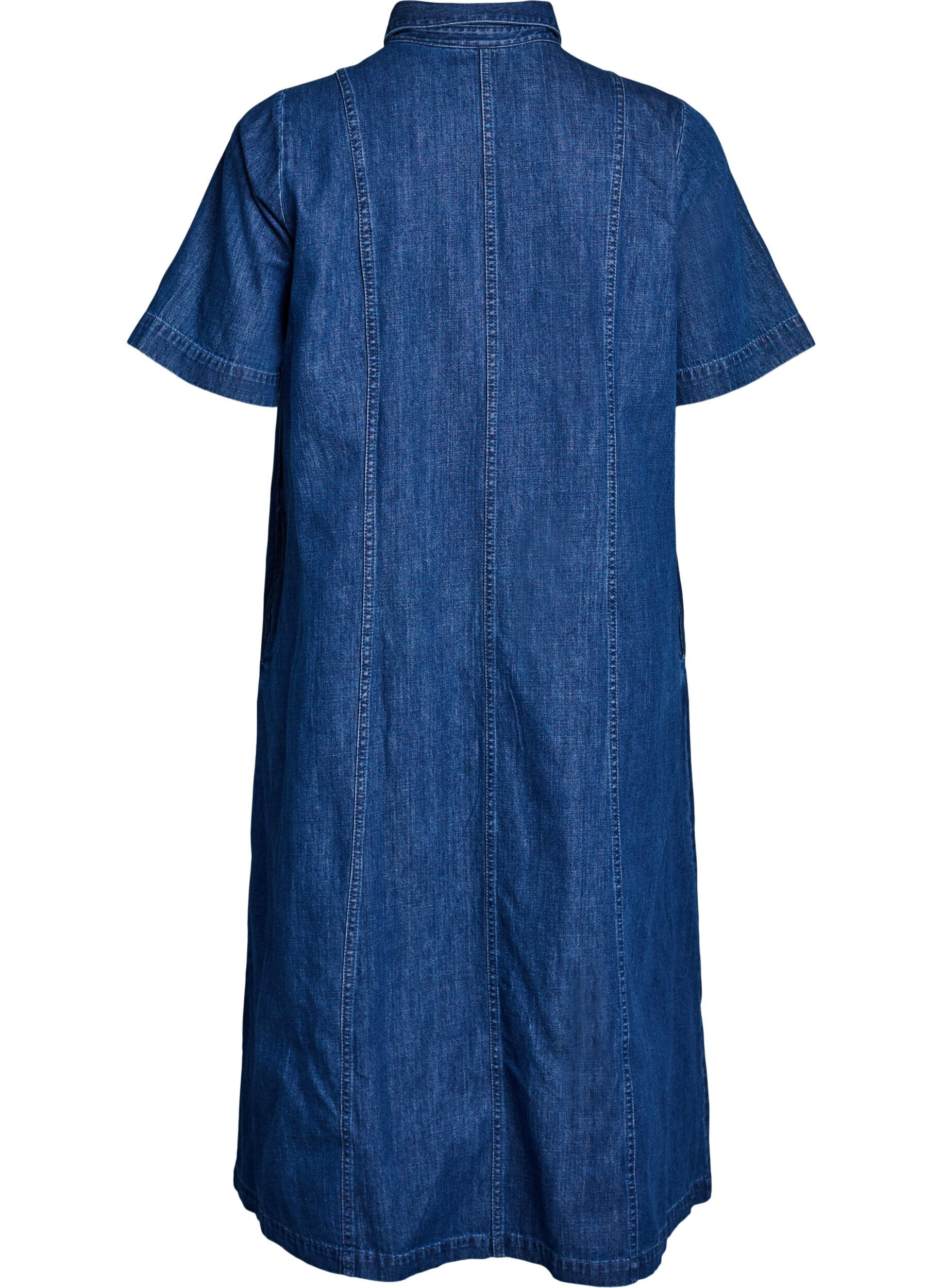ZizziMidilang skjortekjole i denim, Bl&aring;, Packshot image number 1