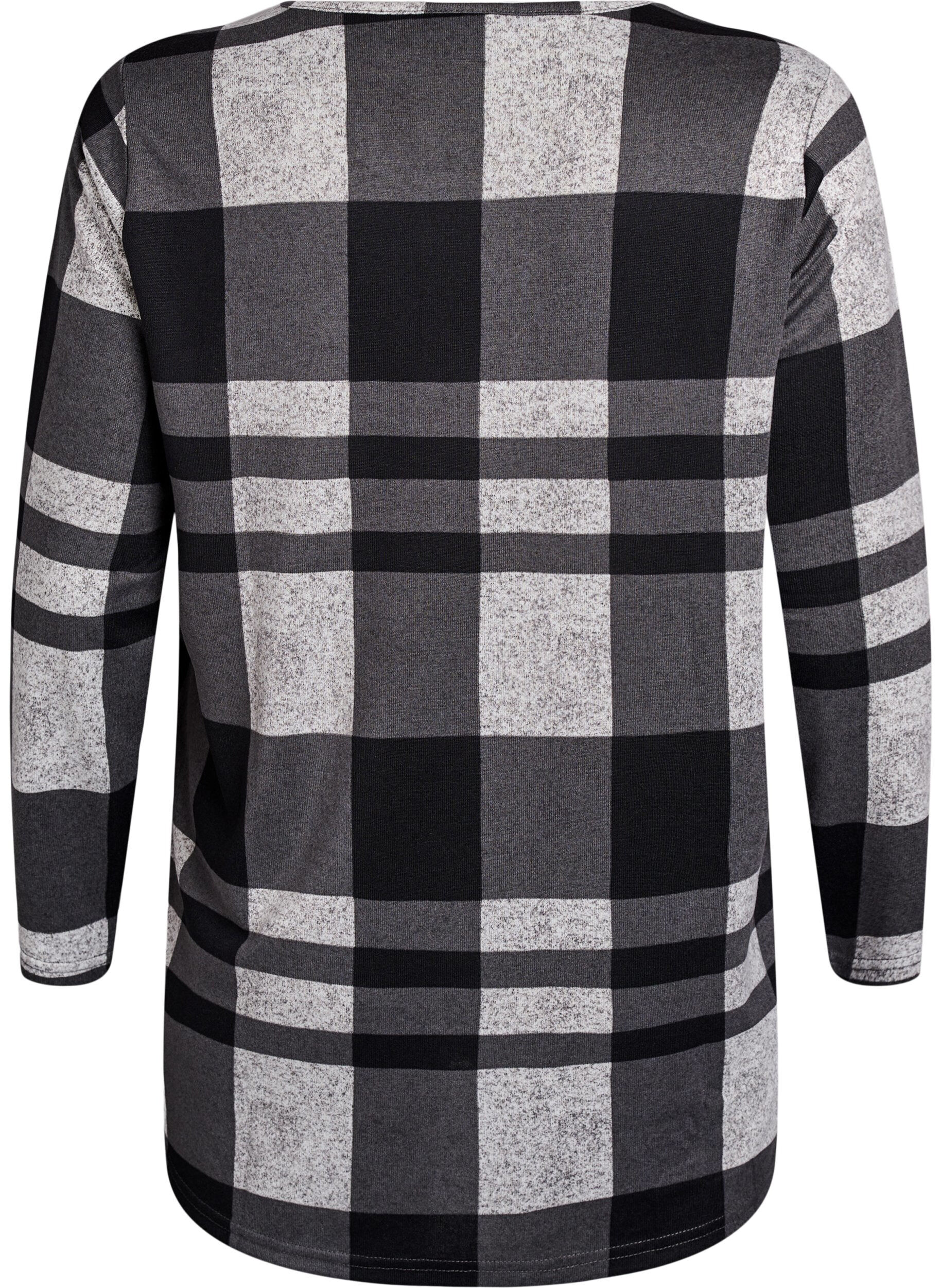 Zizzi M&oslash;nstret bluse med lange &aelig;rmer, Gr&aring;, Packshot image number 1